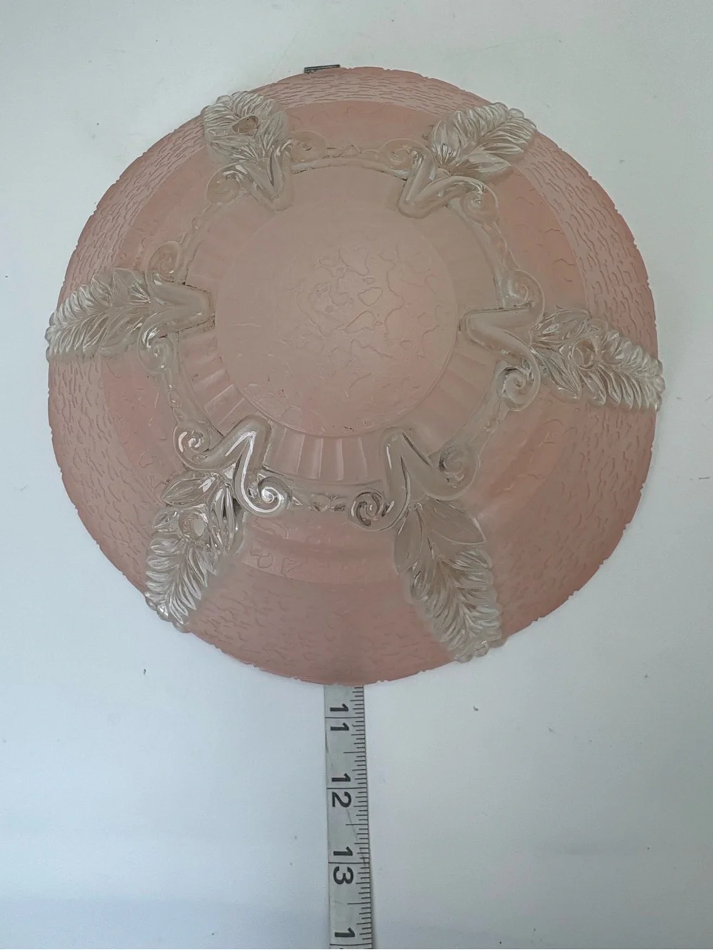 Vintage Art Nouveau Pink Art Glass Light Fixture with White Relief Accents - Picture 9 of 11